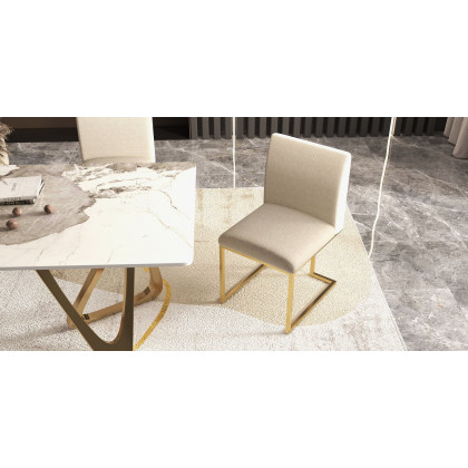 HMR - Modern Linen Upholstered Dining Chair with Stainless Steel Leg (Set of 2) in Beige