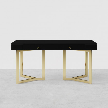 HMR Modern 55" Office Desk with Gold Tripod Base - Black, Stainless Steel