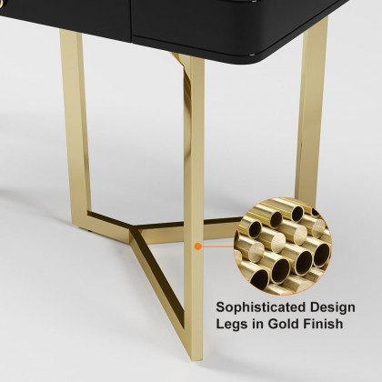 HMR Modern 55" Office Desk with Gold Tripod Base - Black, Stainless Steel