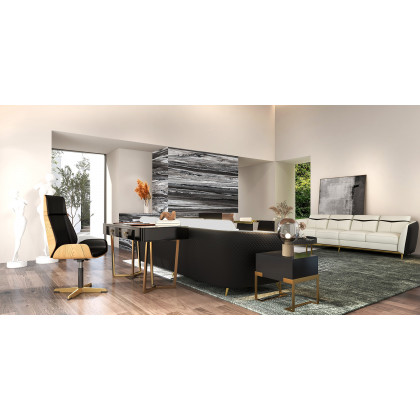 HMR Modern 55" Office Desk with Gold Tripod Base - Black, Stainless Steel