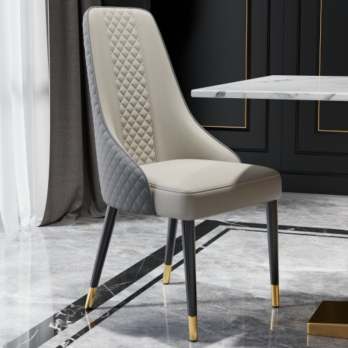 HMR Diamic Series Modern Faux Leather Dining Chairs with Upholstery - Gray, 2-Pieces