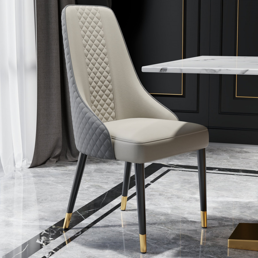 HMR Diamic Series Modern Faux Leather Dining Chairs with Upholstery - Gray, 2-Pieces