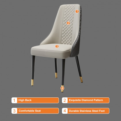 HMR Diamic Series Modern Faux Leather Dining Chairs with Upholstery - Gray, 2-Pieces