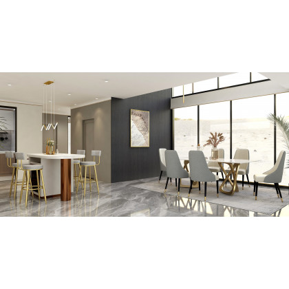HMR Diamic Series Modern Faux Leather Dining Chairs with Upholstery - Gray, 2-Pieces