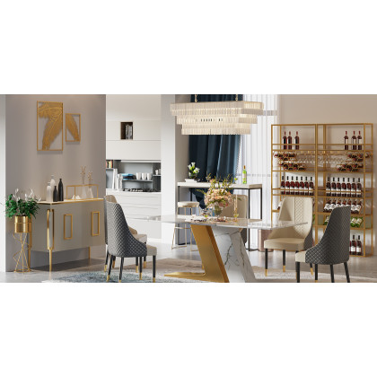 HMR Diamic Series Modern Faux Leather Dining Chairs with Upholstery - Gray, 2-Pieces
