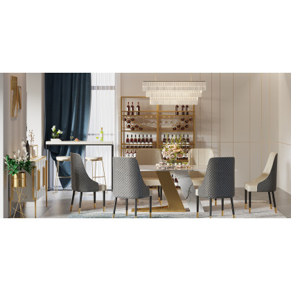 HMR Diamic Series Modern Faux Leather Dining Chairs with Upholstery - Gray, 2-Pieces