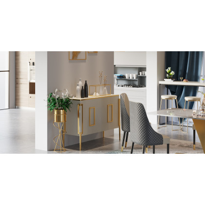 HMR Diamic Series Modern Faux Leather Dining Chairs with Upholstery - Gray, 2-Pieces