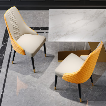 HMR Diamic Series Modern Faux Leather Dining Chairs with Upholstery - Orange, 2-Pieces
