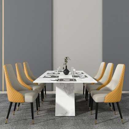 HMR Diamic Series Modern Faux Leather Dining Chairs with Upholstery - Orange, 2-Pieces
