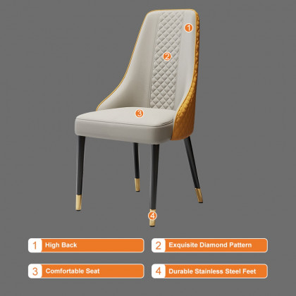 HMR Diamic Series Modern Faux Leather Dining Chairs with Upholstery - Orange, 2-Pieces