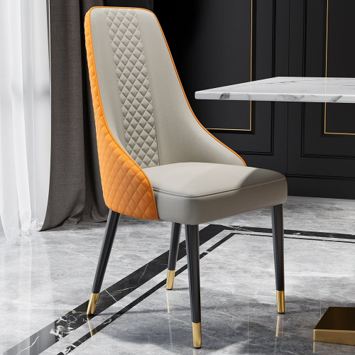 HMR Diamic Series Modern Faux Leather Dining Chairs with Upholstery - Deep Orange, 2-Pieces
