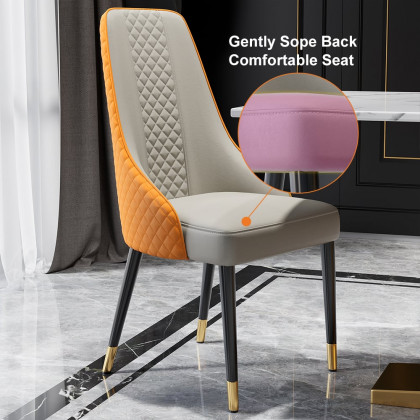 HMR Diamic Series Modern Faux Leather Dining Chairs with Upholstery - Deep Orange, 2-Pieces