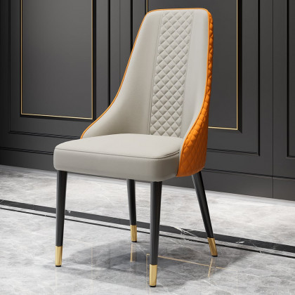 HMR Diamic Series Modern Faux Leather Dining Chairs with Upholstery - Deep Orange, 2-Pieces