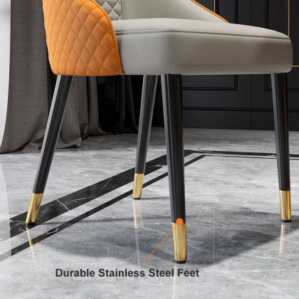 HMR Diamic Series Modern Faux Leather Dining Chairs with Upholstery - Deep Orange, 2-Pieces