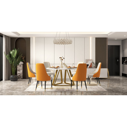 HMR Diamic Series Modern Faux Leather Dining Chairs with Upholstery - Deep Orange, 2-Pieces