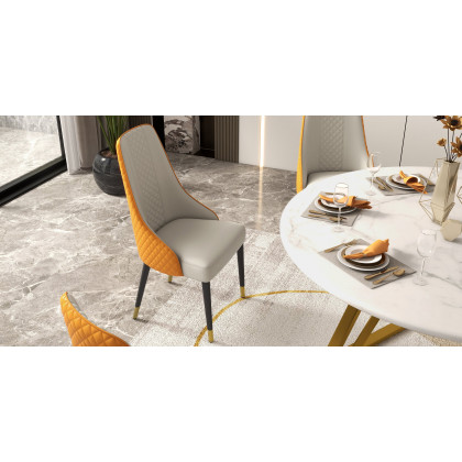 HMR Diamic Series Modern Faux Leather Dining Chairs with Upholstery - Deep Orange, 2-Pieces