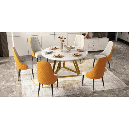 HMR Diamic Series Modern Faux Leather Dining Chairs with Upholstery - Deep Orange, 2-Pieces