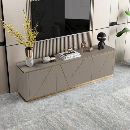 HMR - Janice TV Stand Drawer Shelves Media Console in Gray and Gold