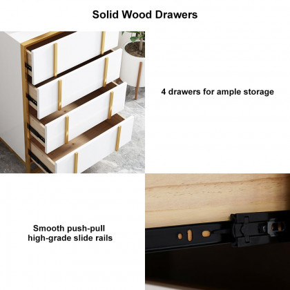 HMR Rimh Series Modern Chest with 4 Drawers - White/Gold