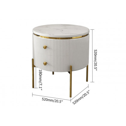 HMR Yelly Series 21" Round Side Table with Storage - White/Gold, Faux Marble