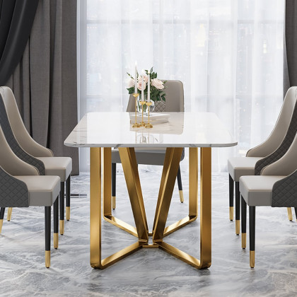 HMR - Marby Rectangle Dining Table with Base Stainless Steel in 63"L, Gold