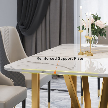 HMR - Marby Rectangle Dining Table with Base Stainless Steel in 63"L, Gold
