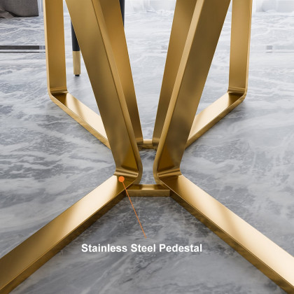 HMR - Marby Rectangle Dining Table with Base Stainless Steel in 63"L, Gold