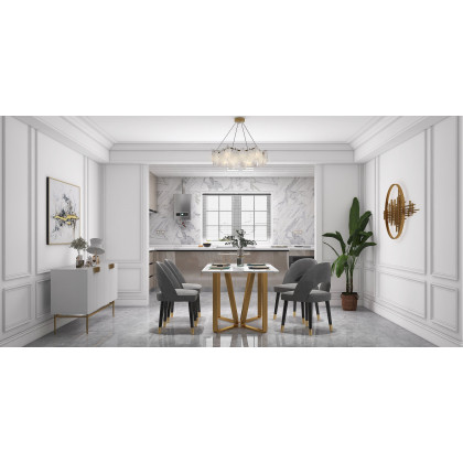 HMR - Marby Rectangle Dining Table with Base Stainless Steel in 63"L, Gold
