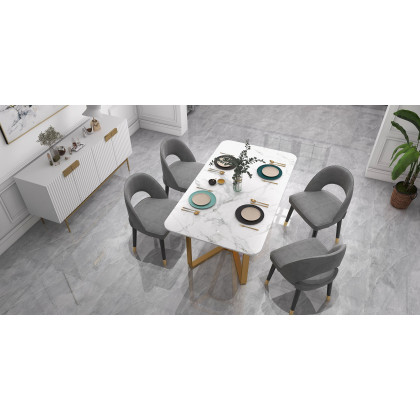 HMR - Marby Rectangle Dining Table with Base Stainless Steel in 63"L, Gold