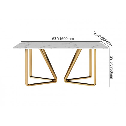 HMR - Marby Rectangle Dining Table with Base Stainless Steel in 63"L, Gold