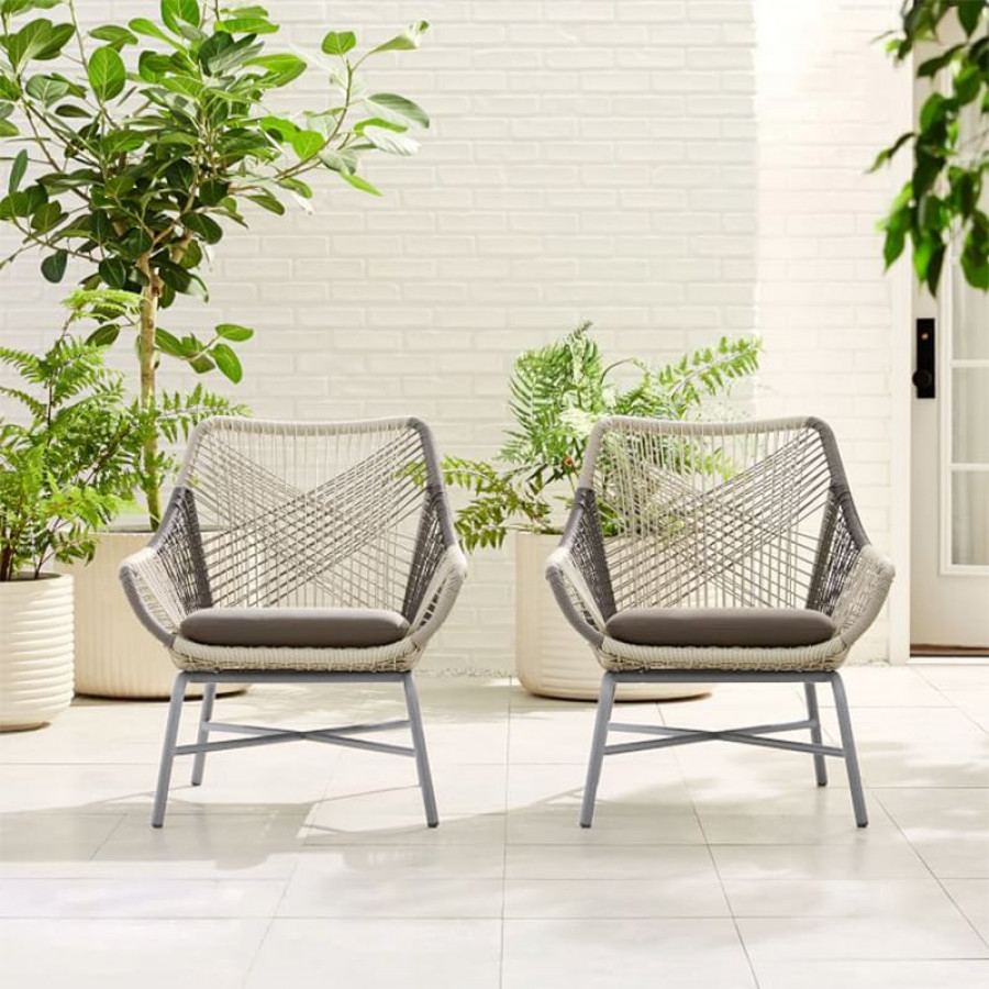 HMR - Outdoor PE Rattan Patio Armchair with Cushion Pillow (Set of 2) in Gray