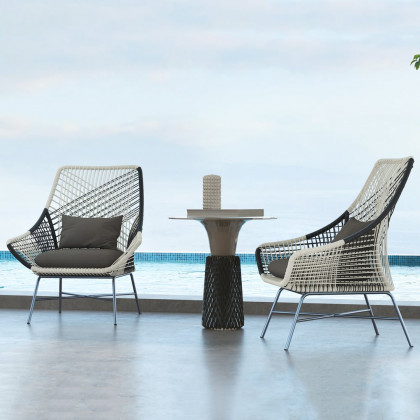 HMR - Outdoor PE Rattan Patio Armchair with Cushion Pillow (Set of 2) in Gray