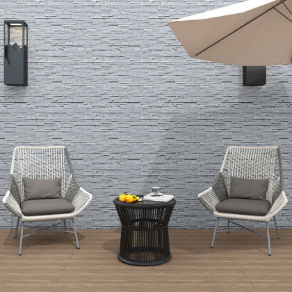 HMR - Outdoor PE Rattan Patio Armchair with Cushion Pillow (Set of 2) in Gray