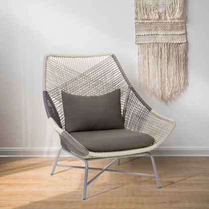 HMR - Outdoor PE Rattan Patio Armchair with Cushion Pillow (Set of 2) in Gray