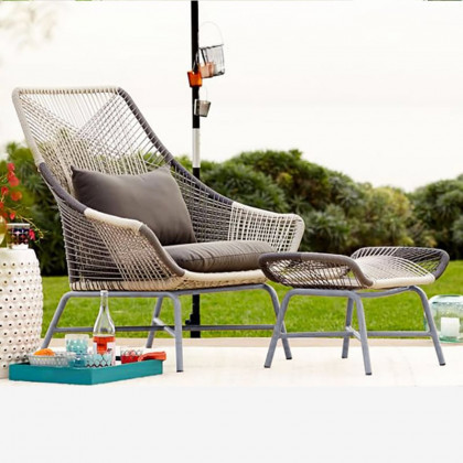 HMR - Outdoor PE Rattan Patio Armchair with Cushion Pillow (Set of 2) in Gray