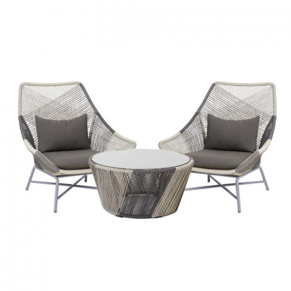 HMR - Outdoor PE Rattan Patio Armchair with Cushion Pillow (Set of 2) in Gray