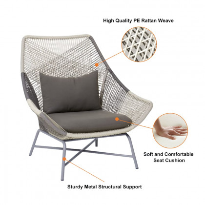 HMR - Outdoor PE Rattan Patio Armchair with Cushion Pillow (Set of 2) in Gray