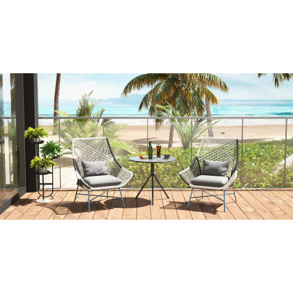 HMR - Outdoor PE Rattan Patio Armchair with Cushion Pillow (Set of 2) in Gray