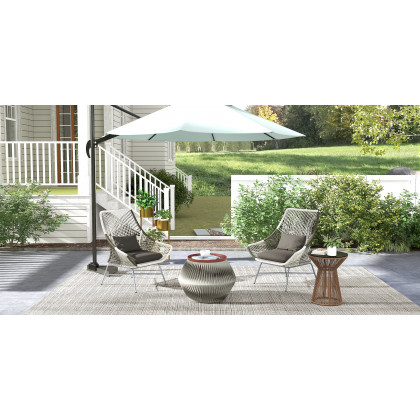 HMR - Outdoor PE Rattan Patio Armchair with Cushion Pillow (Set of 2) in Gray