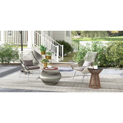 HMR - Outdoor PE Rattan Patio Armchair with Cushion Pillow (Set of 2) in Gray