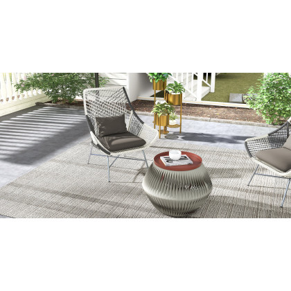 HMR - Outdoor PE Rattan Patio Armchair with Cushion Pillow (Set of 2) in Gray