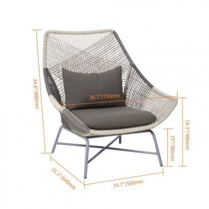 HMR - Outdoor PE Rattan Patio Armchair with Cushion Pillow (Set of 2) in Gray