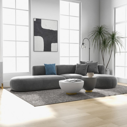 HMR Modern 136'' L-Shaped Corner Sectional with Pillows - Gray
