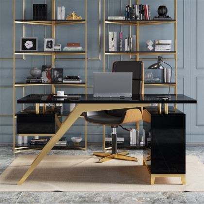 HMR Hungled 55" Modern Office Executive Desk with Storage File Cabinet - Black