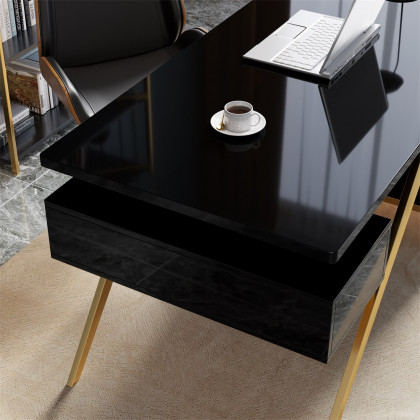 HMR Hungled 55" Modern Office Executive Desk with Storage File Cabinet - Black