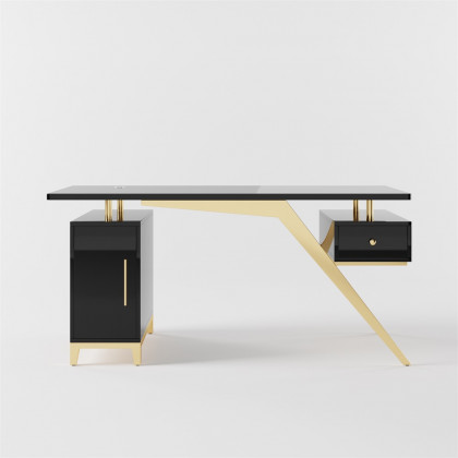 HMR Hungled 55" Modern Office Executive Desk with Storage File Cabinet - Black