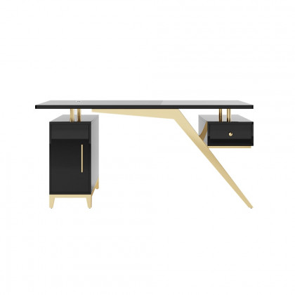 HMR Hungled 55" Modern Office Executive Desk with Storage File Cabinet - Black