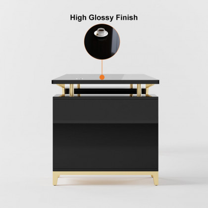 HMR Hungled 55" Modern Office Executive Desk with Storage File Cabinet - Black