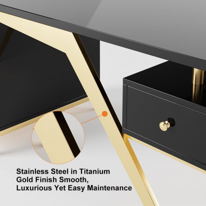 HMR Hungled 55" Modern Office Executive Desk with Storage File Cabinet - Black