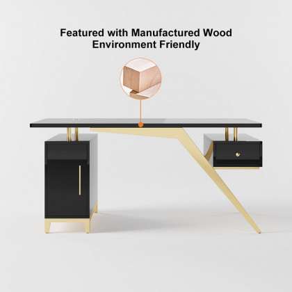 HMR Hungled 55" Modern Office Executive Desk with Storage File Cabinet - Black
